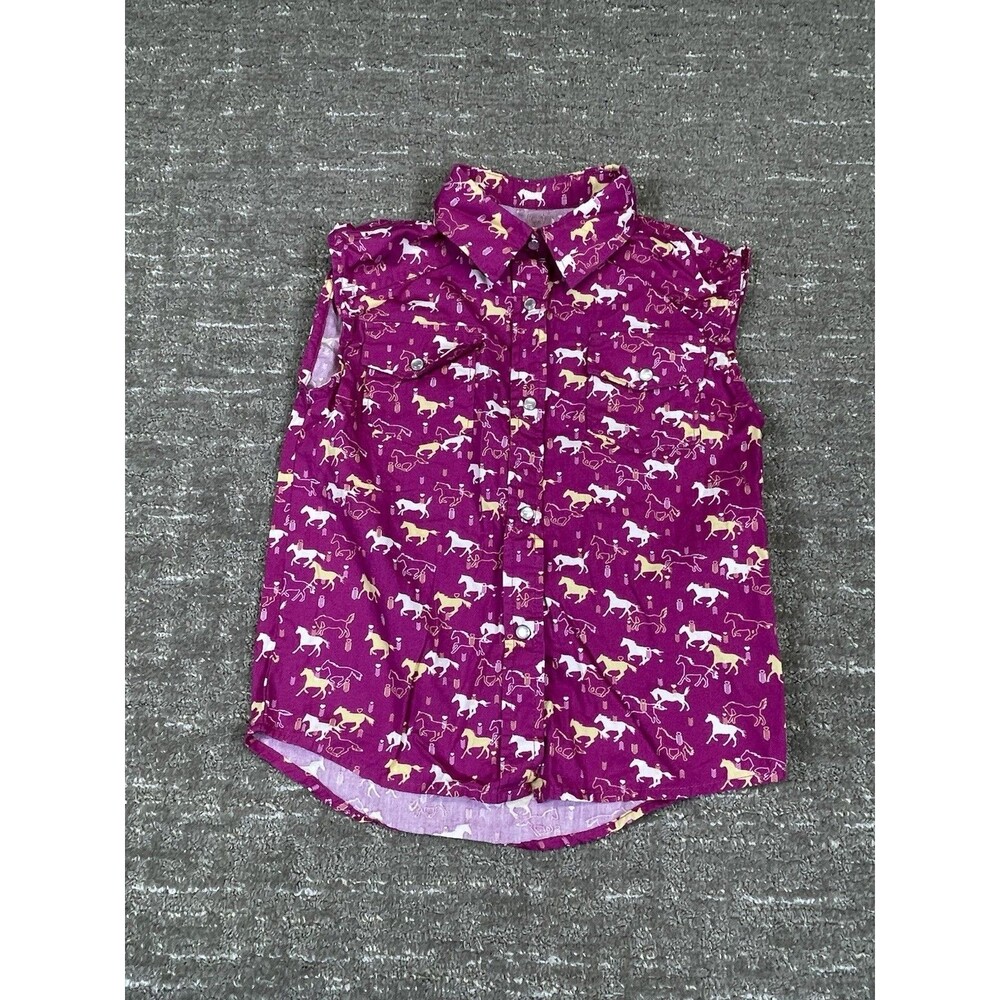 Girls 2T Sleeveless Western Snap Front Shirt  Shyanne Girls  Pink Horse Cowgirl